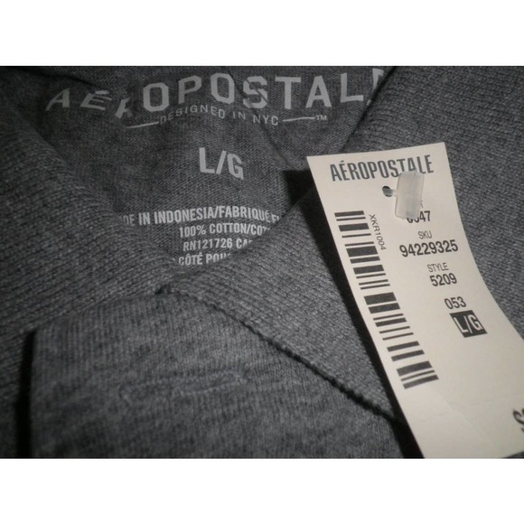 Men's Large Aeropostale Polo Shirt, Gray, 100% Cotton- Large Graphic Logo - Picture 4 of 4